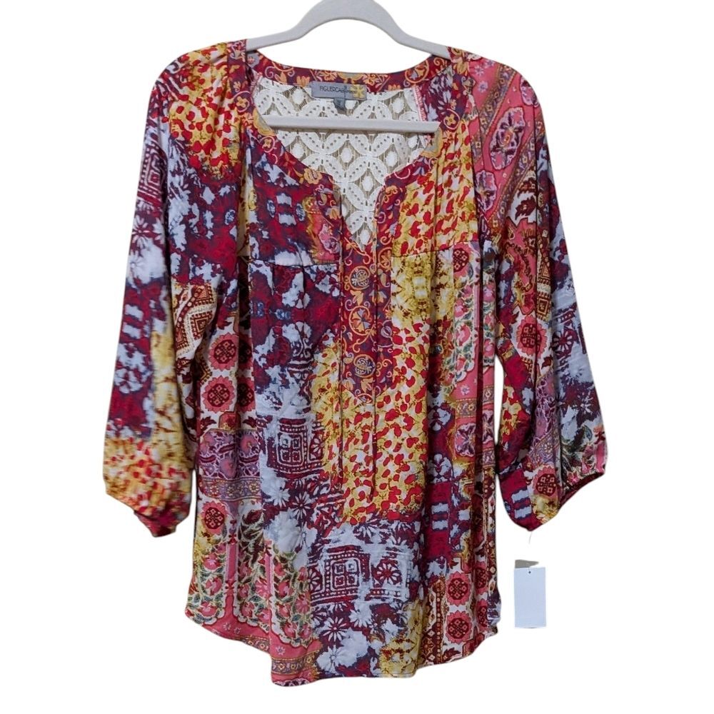 NWT Figueroa & Flower peasant blouse raspberry lace multi color plus career 1X - Picture 11 of 11
